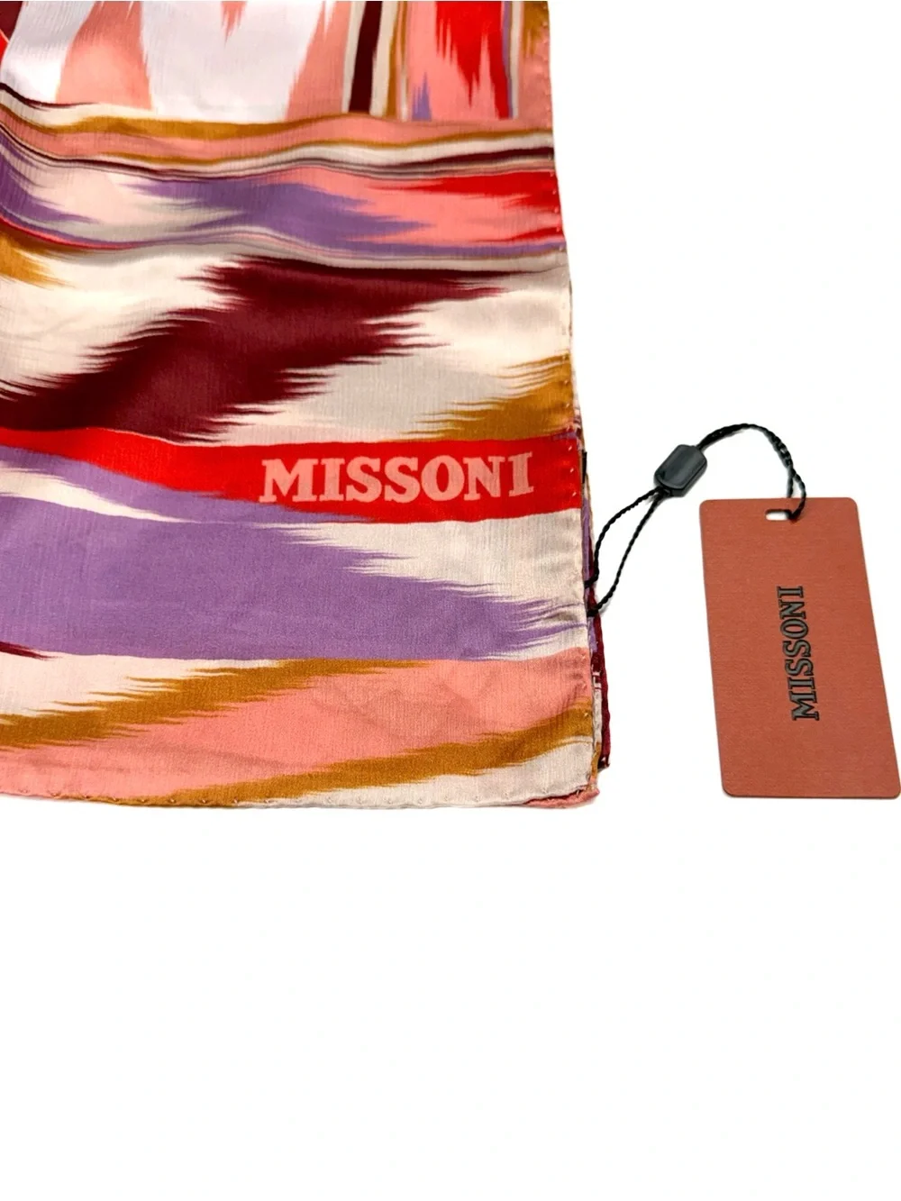 MISSONI Pink Multi Colored 100% Silk Scarf NWT